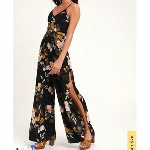 Lulus Black Floral Print Wide-Leg Jumpsuit